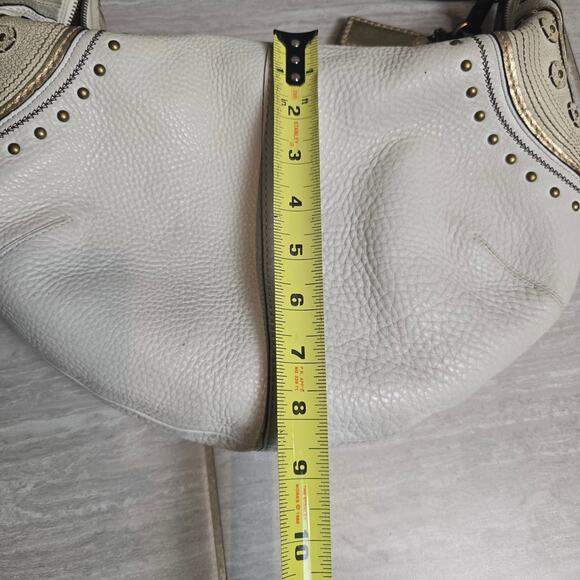 Vintage Coach Hobo Ivory Color, Studded, Appliqued Pebble Leather Handbag - Picture 6 of 9